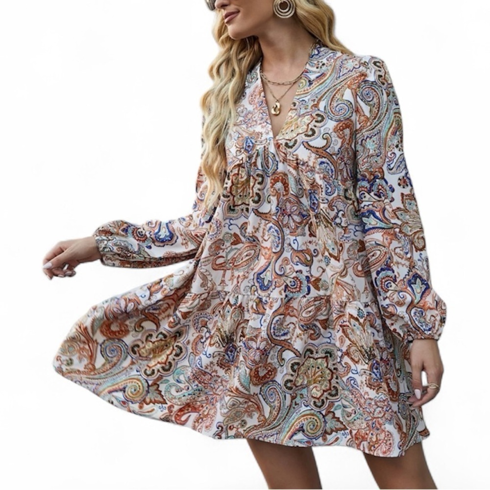 SHEIN Multicolor Paisley Long Sleeve Dress